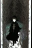 Placeholder: 7 year old boy, friendly, looks dead, with weird mushrooms growing out of him, wearing black robes, in the style of Harry Clarke