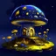 Placeholder: Wonderful spotless mushroom house in space. Floating Island in space. Black, lemon and navy blue colored. fine detail oil painting photo realistic hyper detailed perfect composition trending on artstation.