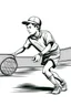 Placeholder: A black and white image of a classic tennis player KIDS performing a backhand swing on a grass court. Style: Vintage Photography, Mood: Timeless and Skillful, Lighting: Sunlight with soft shadows, T-shirt design graphic, vector, contour, white background.