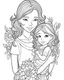 Placeholder: mother coloring pages, no black color, no no flower, b/w outline art for kids coloring book page, Kids coloring pages, full white, kids style, white background, whole body, Sketch style, full body (((((white background))))), only use the outline., cartoon style, line art, coloring book, clean line art, white background, Sketch style