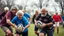 Placeholder: Elderly pensioners playing rugby. Everyone is happy. Photographic quality and detail, award-winning image, beautiful composition.