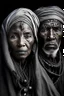 Placeholder: a photo of an Tuareg man and woman with ethnic jewelry, grey hair and grey flowing robe, in style of Annie Leibovitz, contemporary portrait of a mature yet beautiful and modernist, black and grey, detailed face, swirling fluid smokey enigma, award-winning artwork