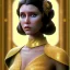 Placeholder: pltn style, beautiful photorealistic princess leia, hazel iris, tall, slender, long hair, smooth, flawless skin, deep, mysterious eyes, white and gold gown, intricate beading, sparkling jewels, diamonds, rubies, regal, dignified, graceful, fluid, ethereal quality, light steps, roses, jasmine scent, shimmering light, spirit, hope, joy, mortal, extraordinary beauty, charm, mystery, legend, fascination, cute big circular reflective eyes, Pixar render, unreal engine cinematic smooth, intricate