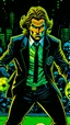 Placeholder: Diego Forlan Football soccer player fighting black suite. Dark detective comic. comicBook cover batman style detective mistery 1990.