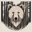 Placeholder: M shaped bear head combined with woods silhouette in backround, letterpress style, minimalistic clean illustration