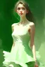 Placeholder: فتاة فاتنة بفستان اخضر شفاف وقصير وفخدين شديدين البياض