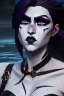 Placeholder: A beautiful Goth girl, dark black makeup, dark under eyes, white hair, action image of her braking water surface, freedom, dramatic, highly detailed, 8k, abstract