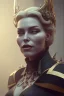 Placeholder: Hannah Waddingham as evil queen in black leather, busty, cleavage, dominatrix, curvy, angry, stern look. character design by cory loftis, fenghua zhong, ryohei hase, ismail inceoglu and ruan jia. unreal engine 5, artistic lighting, highly detailed, photorealistic, fantasy