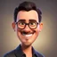 Placeholder: a portrait of smiling western man. caricature. black short hair. light skin. black eye pupils. rectangle eyeglasses, black frame. oval face shape. beard and moustache. wear black formal dress. pixar style. 3D. 4k. portrait. highly detailed. sharp focus. high resolution. full color. cinema lighting