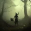 Placeholder: franz frazetta style, witch lurking in the forest clearing, dusk, morrigan dragon age