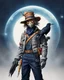 Placeholder: terrifingly cute cyberpunk scarecrow holding a crow, in the style of Android Jones, photography, head to toe, full body shot, white, navy blue grey, very detailed, very clear photo, 3D,