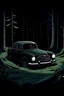 Placeholder: Create an image of a car (RV) stranded in the woods in a dark forest. (Make it seem like a 15 year old drew it for a school assignment)