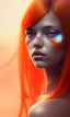 Placeholder: girl, cute, beautiful, head and shoulders portrait by Greg Rutkowski, orange hair, long hair, butterflies in hair, orange dress