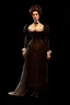 Placeholder: warm but stern aunty victorian era, posh british accent influenced, high born facial features dnd character on a solid black background, full body image, high quality realistic.