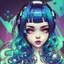 Placeholder: singer Melanie Martinez face, beautiful cyberpunk huge girl, hyperdetailed, illustration by Katsushika Hokusai, darkblue tones,