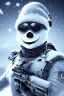 Placeholder: Snow man like a cyborg,with sunglasses,with gun,detail,textures,cinematic