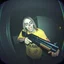 Placeholder: caught in a grainy ring doorbell cam screen capture, high film grain, poor quality picture, glitches and static, faded colors, zombie in a Hawiian shirt holding a shotgun