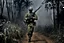 Placeholder: Spectral ghost of a headless soldier carrying a Thompson machine gun through the Congo at night