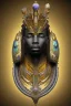 Placeholder: black male African Egyptian alien, cracks in the voodoo head, wicked, diamond eyes, crown, blood, 8k, finely detailed, photo realistic, leopard robe turquoise skull head gold dragon space alien rain skeleton gold teeth silver crown silver space suit spaceships