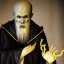 Placeholder: Nosferatu four yellow eyes with tentacle beard grey skin and vampire fangs as a Russian Orthodox bishop