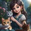 Placeholder: very beautiful realistic cartoon girl with cat