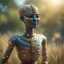 Placeholder: electric egyptian mummy t-pose upper body of made from tinted murano glass in long grass ,bokeh like f/0.8, tilt-shift lens 8k, high detail, smooth render, down-light, unreal engine,bokeh like f/0.8, tilt-shift lens 8k, high detail, smooth render, down-light, unreal engine