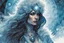 Placeholder: create a highly detailed high fantasy portrait illustration of a sensual sorceress clothed in hoarfrost, amidst a swirling blizzard on the eve of Samhain under the watch of a baleful moon in the graphic novel style of Bill Sienkiewicz, with highly detailed facial features and clothing, otherworldly and ethereal
