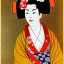 Placeholder: Retrato de cuerpo entero una Geisha Bella voluptuosa con kimono con el estilo de Gustav Klimt