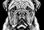 Placeholder: A line art of a dog (Bulldog). make this black and white and a bit filly