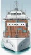 Placeholder: A drawing of a container ship that looks like a big beluga whale. View from side. With eyes. Digital art. Docker