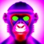 Placeholder: A beautiful portrait of a cyborg monkey purple neon color scheme, high key lighting, volumetric light high details psychedelic background