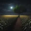 Placeholder: Hyper Realistic Corn Field at night with empty tree