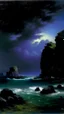 Placeholder: A blackish blue violet dark isles filled with gloom painted by Gustave Courbet