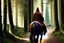 Placeholder: hooded monk on horseback in the forest