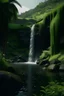 Placeholder: skinny waterfall with greenery around it, cinematic