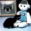 Placeholder: Old photo of 1980s robots and sooty and cat