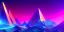 Placeholder: 3d rendering. Abstract futuristic neon background. Fantastic landscape with glowing geometric triangular frame and mountains