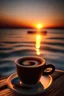 Placeholder: A cup of coffee with a sunset on the sea with the camera