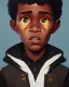 Placeholder: Portrait of a gorgeous black skinned toddler warlock boy with dark hair by Jim Kay