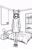 Placeholder: girl with demon mask in big bedroom, line arts, manga style