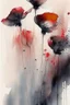 Placeholder: Abstract wet watercolour, grey red poppies