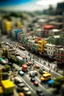 Placeholder: Miasteczko z ruchem samochodowym na ulicach w stylu tiltshift