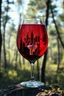 Placeholder: Create hyper-realistic photo of a wine glass in a wild forest. Inside, a miniature [New York] with landmarks. A trasparrent 3D text of [New York] a ballerina dancing on a open stage blends naturally into the landscape . Soft bright daylight, reflections, and subtle imperfections like fingerprints. DSLR quality, sharp focus.