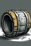 Placeholder: barrel, ,in a comic book, post-apocalypse, gray background, illustration