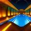 Placeholder: foto von einem beleuchteten schwimmbad welches sich um die pyramiden in kairo befindet, shiny, night, lights, palmen, luxus, entspannung, polaraid style, 8k quality,