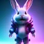 Placeholder: pixar style anamorphic cute cyberpunk rabbit baby, smiling, full body, magenta puffer jacket, manila city backdrop, hyper realistic, unreal engine 5, 16k