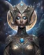 Placeholder: Realistic picture. alien gir l elf.With From Diamond hair .Decorative dress for the body. . Dawad is decorated. Cosmic skin. skin void. Hello elements. Spiritual energy..It stands on an ashes of radiant glass, buildings and moon waterfalls. And planets