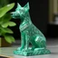 Placeholder: A mint colored crystal elemental dog designed in Hawaiian tiki statues painted by Victory Vasarely