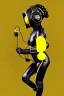 Placeholder: Bronze color, Yellow, Black Cyan photograph Cyber-punk, full-mask, AKG-style big headphones, golden rings & disc, fencing mask. Speakers. Asa Akira, lightly armored, electronic circuits. Guns, 3D-Escher tiling, background. Thick tights, thick calves, arched fell, wide hip, flat belly. Ancient artifact attached. Perfect body. Daft Punk, Tron Movie. Matrix movie clothes, Silver leather area, tippet, latex. Wicked sneakers. 1990's, old telephone microphone. Surreal. Minimal fashion Future