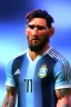 Placeholder: Realistic Messi Argentina soccer player Portrait, mid shot low view, concept art, artstation, 3d, photo studio, blue clean background, unreal engine 5, ray tracing, RTX, lumen lighting, ultra detail, volumetric lighting.